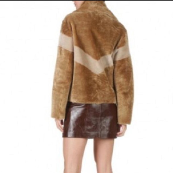 Cropped Brown Chevron-stripe Shearling Jacket - Picture 5 of 13